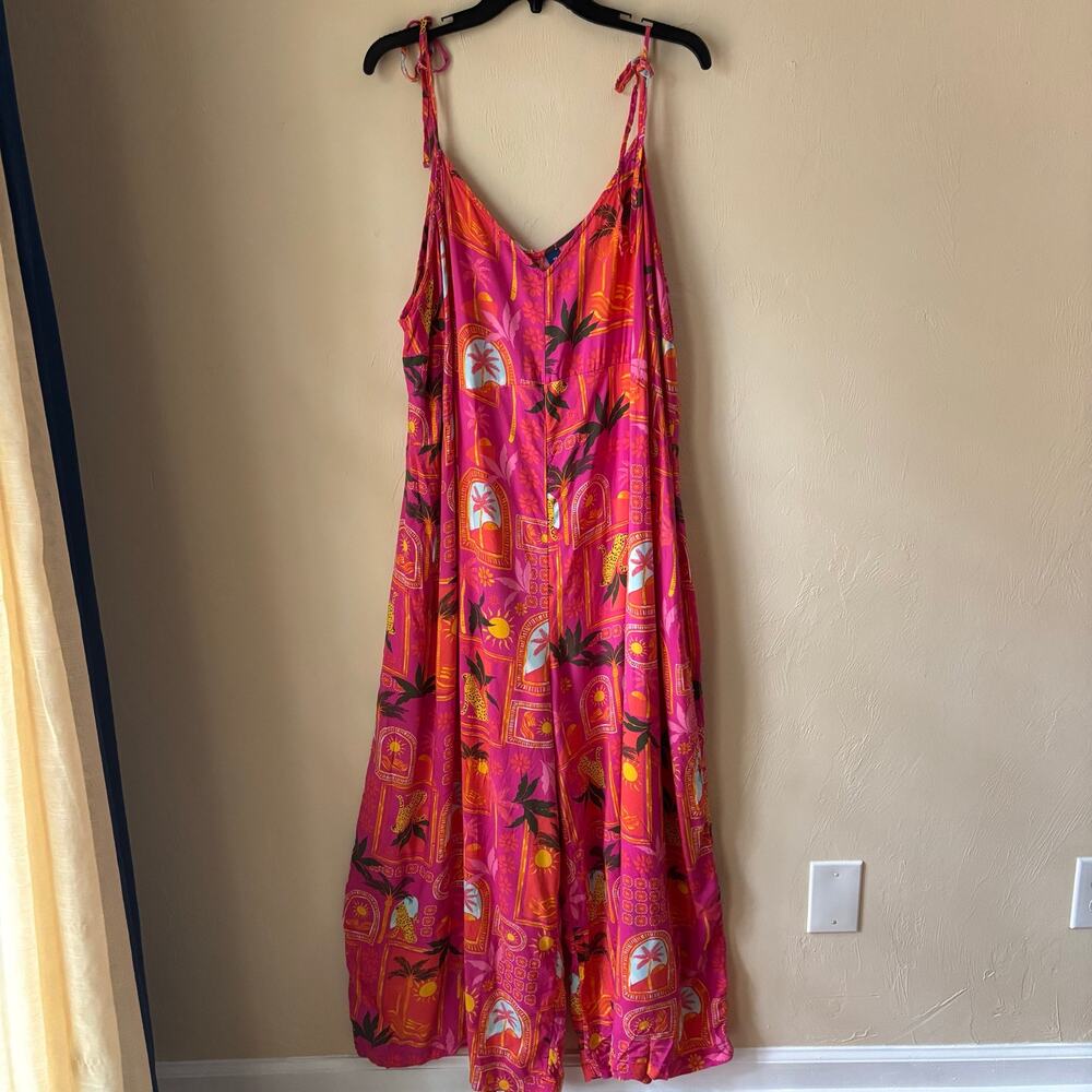 Old Navy Sleeveless Wide-Leg Jumpsuit Pink Tropical Beachy Size 3X - Picture 2 of 13